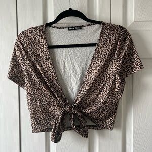 Shein cheetah front tie top